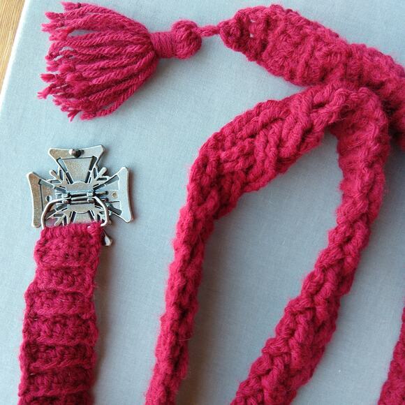 Cardinal Crochet Cable Braided Belt Vintage Maltese buckle gothic tassel premade main image 2